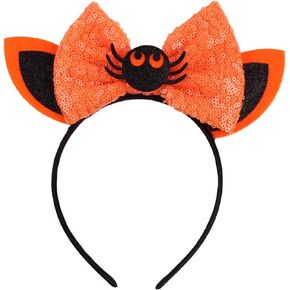 Halloween Mouse Ears Bow Headband,Glitter Sequin Spider Web Headband Cat Ear Hair Bands Hair Accessories