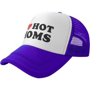 قبعة سائق الشاحنة الشبكية المضحكة القابلة للتعديل من I Love Heart Hot Moms للبالغين من الجنسين قبعات الصيد الكلاسيكية باللون الأسود