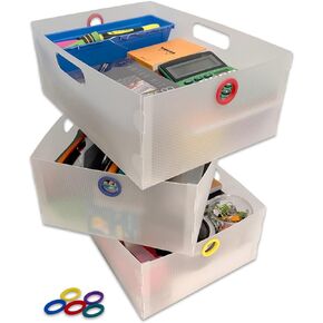 Ultimate Office TierDrop Storage Drawers Measure 9w x 12d x 4 3/4 Inches High for Desk Accessories and Supplies, Set of 3, Includes Color-Coded Finger Rings for Fast and Easy Access to Contents