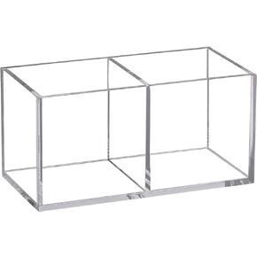 Acrylic Makeup Brush Organizers, 2 Section 2-Compartment Transparent Plastic Lipstick Holder Clear 4.72x2.36x2.36 Inches Storage Square Cube for Bathroom Jewelry Accessories