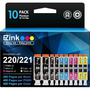 E-Z Ink Compatible Ink Cartridge Replacement for Canon PGI-220 PGI220 CLI-221 CLI221 to use with PIXMA MX860 MX870 MP620 MP560 (2 Large Black, 2 Cyan, 2 Magenta, 2 Yellow, 2 Small Black) 10 Pack