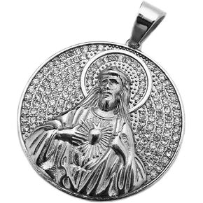 Iced Hip Hop Stainless Steel Holy Jesus Medal Charm Pendant