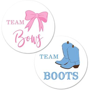 Team Bows, Team Boots Gender Reveal Stickers - 40 Labels (20 of Each Design)