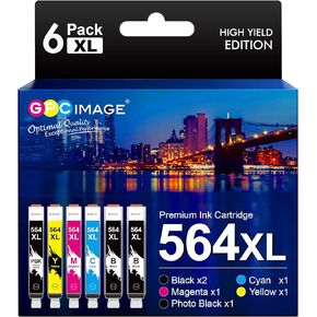 GPC Image Compatible 564XL Ink Cartridge HP Printers Replacement for HP 564XL 564 XL Ink Cartridge Combo Pack Compatible with Photosmart 7510 7515 7520 7525 C309a Printer (6 Pack with Photo Black)
