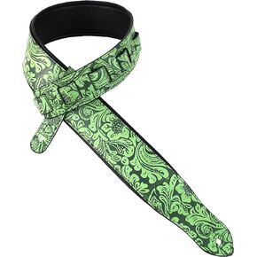 Walker and Williams G-977 Sea Foam Green Embossed Guitar Strap with Western Sheridan Design and Padded Glove Leather Back for Acoustic, Electric, and Bass Guitars