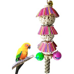 Bird Chewing Ball Toys, Parrot Foraging Shredding Toys with Bell, Hanging Parakeet Sola Balls Chewing Toys for Parrots Parakeets Conures Cockatiels Birds Cage Toy