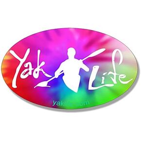 Multicolor Tie Dye Oval Yak Life Sticker (Vinyl Decals Kayaker Paddle Rainbow Kayaking Rapids for Cars, Trucks, Canoe, Laptops, and Kayak (3 x 5 inch) Licensed
