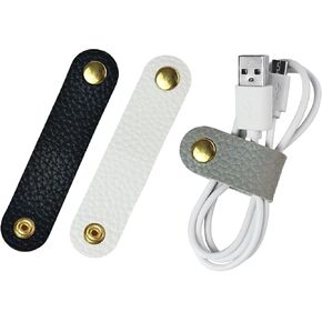 Carrotez Leather Cord Organizer, Cable Organizer for Travel, Cord Keeper, Cable Ties, Cable Straps, Cord Wraps for Charging Cords - 3 pcs (Black)