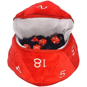 Red and White D20 Plush Dice Bag for Dungeons & Dragons - Great for Carrying Game Dice, Coins, or Other Small Accessories in a Soft Plush Material, Great Gift for Gamers