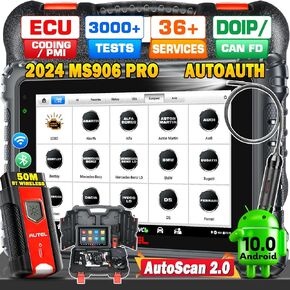 Autel Scanner MaxiSYS MS906 PRO, 10OS Auto Scan 2.0 w/ $60 MV108S, 2024 DoIP/CAN FD MS906PRO Advanced ECU Coding Upgrade of MS906BT MK908 MP900BT 36+ Service 3000+ Active Tests 4G/128G FCA Autoauth