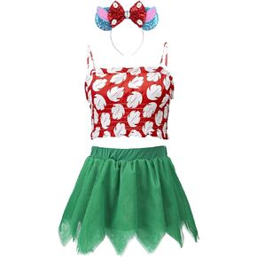 Hawaiian Palm Leaf Tutu lilo Dress for Girls Full Set Tropical Summer lilo Costume Dance Performance Outfit