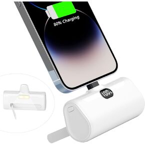 Mini Portable Charger for iPhone,5000mAh Ultra Compact Small Power Bank Built-in Phone Holder and LED Light,LCD Display Battery Pack for Travel,Compatible with 14/13/12/11/XR/SE/8/7 Pro Max
