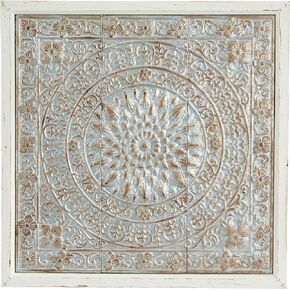 Deco 79 Metal Scroll Home Wall Decor Wall Sculpture with Embossed Details, Wall Art 33" x 2" x 34", Blue