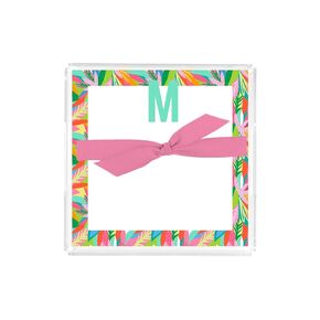 Mary Square Monogram S Colorful Floral 5 x 5 Paper Acrylic Notepad Block