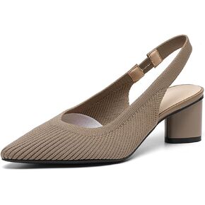 Women's Knitted Low Block Heel Slingback Pumps, Closed Pointed Toe Mid Heel Slip-On Formal Comfort Shoe for Wedding Prom.