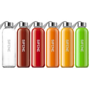 SIFENE 18oz Juice Bottles Set of 6, Clear Glass Water Bottles-BPA Free & Eco-Friendly, Reusable Refillable Bottles for Juicing, Sauce Jar, Juice Beverage Container with Stainless Steel Leak Proof Lids
