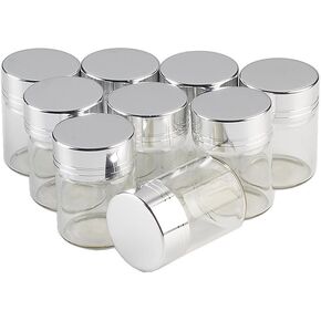 12units Glass Bottles Screw Top Empty Jars Vial 15ml Candy Vanilla Pill Food Perfume Bottle Metal Cap (12, 15ML-Silver Lid)