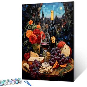 Graffiti Red Wine Paint By Numbers for Adults Beginner Wine Bottle DIY Paint by Numbers Acrylic Paint Canvas Resturant Home Decor Fruit Grape Painting Kits 16x20 Inch Dinner Gift (Without Frame)