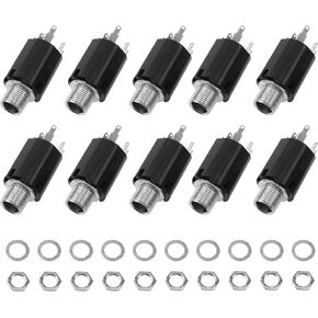 10Pcs Yootones 1/4" Guitar Endpin Jack 6.35mm Input Compatible with Guitar EQ Pickup Output Guitar Parts Accessories (Black)