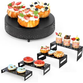 Gold 5Pcs Cake Stands Set Metal Round Cupcake Holder Cookies Dessert Display Plate Serving Tower Tray Platter with Handl for Baby Shower Wedding Birthday Party Celebration