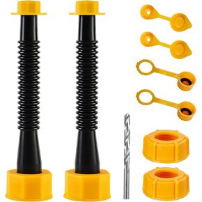 Gas Can Spout Replacement, Gas Can Nozzle (2 Kit-Black) for 1/2/5/10 gal, Easy to install, Durable, Replacement of old can includes nozzle, Vent caps, Rubber gasket, Drill bits, Auxiliary base cap