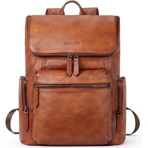 BOSTANTEN Leather Backpack for Men 15.6 inch Laptop Backpack Vintage Travel Office Bag Large Capacity Shoulder Bag Redbrown