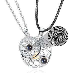 Sun and Moon Couple Matching Necklace 100 Languages I Love You Necklace Sun and Moon Friendship Necklace Gift for Him/Her
