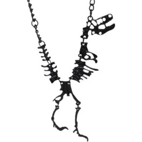 Dinosaur Skeleton Pendant Necklace for Men Women Boys Girls Gold Silver Plated Punk Vintage Tyrannosaurus Animal Bone Skull Black Long Chain Necklace for Birthday Christmas Party Fashion Jewelry Gifts