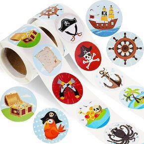 500 Pieces Pirate Stickers Fun Pirate Themed Stickers Assorted Pirate Roll Stickers Bulk Pirate Wall Decals Pirate Birthday Party Favor Stickers for Girls Boys