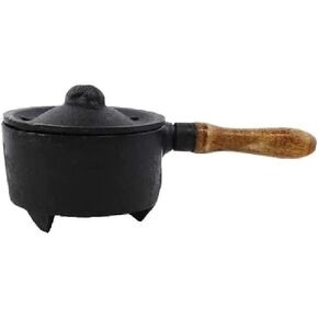 CircuitOffice Wood Handle Cast Iron Cauldron Incense Burner, 2.5" Diameter, for Burning Smudging, Cone Incense, Granular Incense, Charcoal Incense, Rituals, Altars, Wicca, Pagan