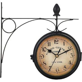 Retro Double-Sided Garden Wall Clock,Vintage Industrial Two Sides Wall Hanging Clock for Indoor Decorative, Antique Style Creative Classic Wall Clocks Decoration Black 5inch