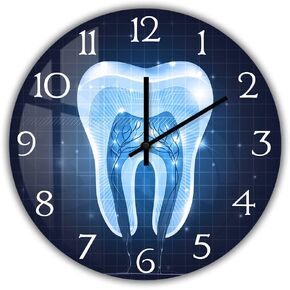 Geek Alerts Abstract Blue Dental Design Silent Non Ticking Wall Clock 12inch Teeth Acrylic Framless