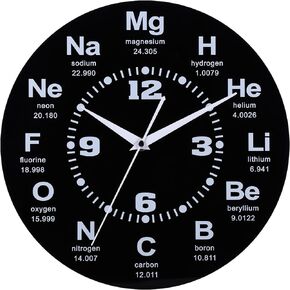 12 Inch Chemistry Wall Clock with Periodic Table Dial, Silent Movement, Battery Operated for Chemists, Science Teachers, STEM Students and Lab Wall Decor
