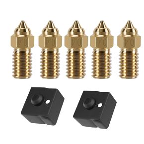 5PCS Ender 3 V3 SE Hardened Steel Nozzles 0.4mm, High-Speed Printing and High Flow Extruder Nozzles for Ender 3 V3 SE/Ender 5 S1/Ender 7 3D Printer with 2pcs Heater Block Silicone Cover
