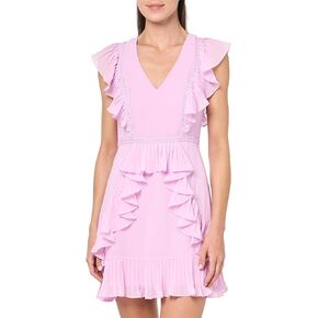 BCBGMAXAZRIA Women's Ruffle Cap Sleeve V Neck a Line Mini Dress