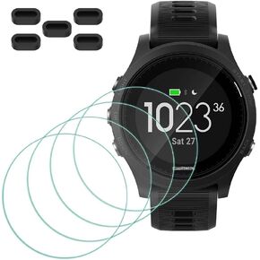 MTHGH Screen Protector for Garmin Forerunner 935 Smartwatch [4 Pcs] + Anti-dust Plugs 5Pcs, Tempered Glass 9H Hardness Anti-Scratch Sensitive Touch Bubble Free Film Ultra-Thin Protective Cover