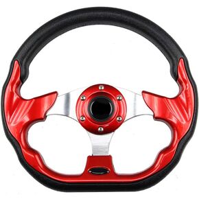 idain 12.5?/320mm Universal Racing Steering Wheel D-Shaped Flat Bottom Grip Vinyl Leather Aluminum Steering Wheel with Horn Button (Blue)