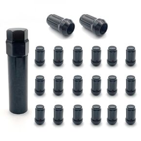 20PCS 1/2-20 Black Spline Lug Nuts with 1 Key - 17mm Hex, 1.35" Tall, 0.8" Wide - Black Solid Lug Nuts Compatible with Wrangler, Liberty Aftermarket
