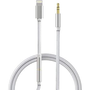 3 in 1 Nylon Braided Aux Cord Adapter Combined Sets for iPhone 12 11 Xs Max XR X 8 7 6 5 to Car/Home Stereo/Speaker/Headphone, Lightning to 3.5mm Audio Jack Adapter + 3.5mm Auxiliary Cable