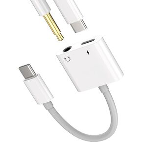 iPhone 15 Pro Max Plus USB-C to 3.5mm Jack Adapter 2 in 1 Type C Headphone Charger Splitter DAC Aux Dongle Compatible for Samsung Galaxy for iPad 10、Air4/5、Mini6、12.9 Audio Charging Cord CJJ0178
