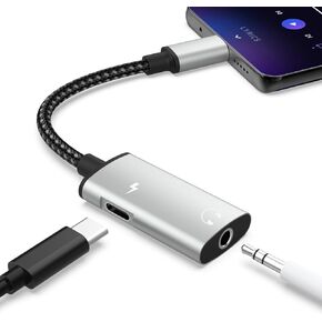 2-in-1 USB C to 3.5mm Headphone Audio Adapter Compatible with iPhone 15/15 Plus/15 Pro/15 Pro Max, Galaxy S24/S23/S22/S21 with PD 60W Type C Fast Charging and Stereo Headphone Jack