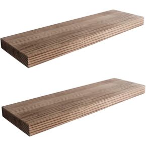 Jairs Floating Shelves for Wall - Set of 2, 24" x 7" Black Solid Wood Wall Shelves, Strong and Easy to Install, Designer Nature Inspired Floating Shelves