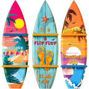 3 Pcs Summer Surfboard Wooden Wall Shelf Surfboard Wall Decor Surfboard Wall Hanging Sign with Shelf Beach Home Decor Decorative Surfboards for Wall Room Party Tropical Decoration in Kuwait