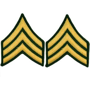 United States Army Rank E5 Sergeant SGT Patches, Dress Green, with Iron-On Adhesive (Set of Two)