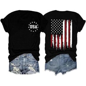 American Flag Patriotic T-Shirt Women 4th of July Gift Shirt USA Flag Stars Stripes Graphic Short Sleeve Casual Tops