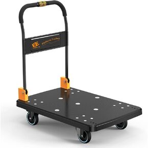 Dolly Cart, Platform Truck Push Cart with 770 Lbs Capacity, Silent Wheels, One-Handed Folding, Large Flat Hand Truck Trolley for Moving Shopping Storage (L)