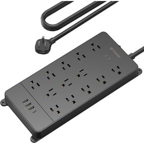 TROND Surge Protector Power Strip, 4000J, ETL Listed, 13 Widely-Spaced Outlets Expansion with 4 USB Ports(1 USB C), Low-Profile Flat Plug, Wall Mountable, 5ft Extension Cord, 14AWG Heavy Duty, Black