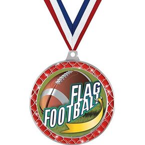 Flag Football Red Trellis Medal Silver, 2.5" Flag Football Prizes, Kids Flag Football Trophy Medal Awards Prime
