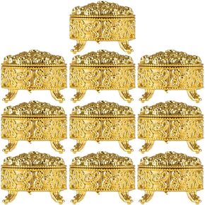 HOMSFOU 10pcs Candy Boxes Wedding Favor Boxes Clear Jars Candy Storage Boxes Hollow Out Gift Boxes for Wedding Birthday Party Decorating Ornament Container Golden