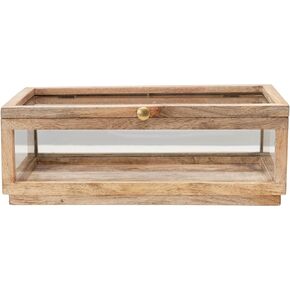 Creative Co-Op Mango Wood & Glass Display Lid Storage Box, Natural